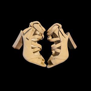 Vince Camuto Tan Strappy Block Heels